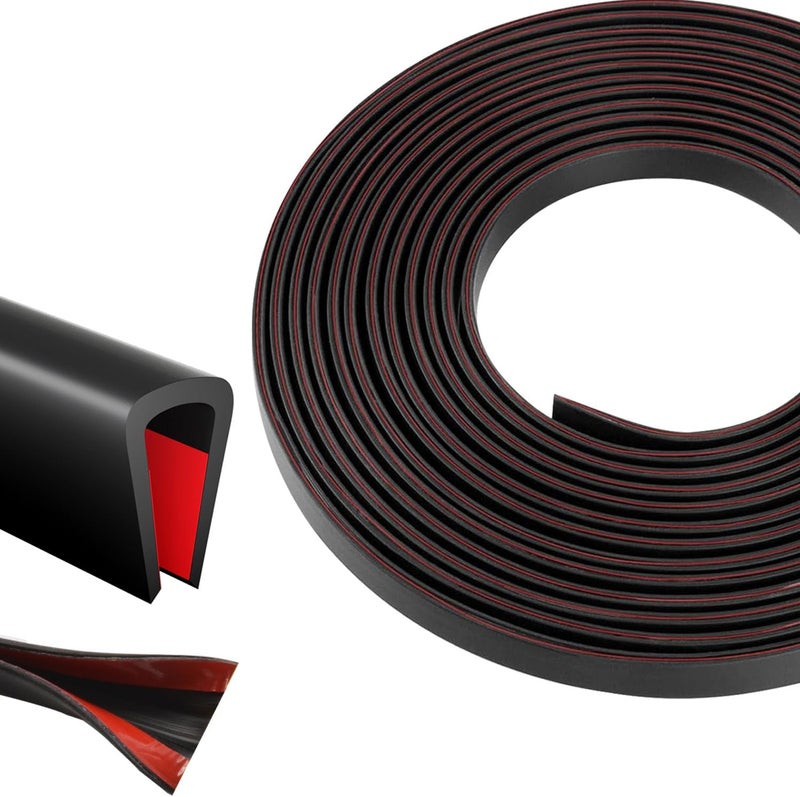Pettyelf Silicone Edge Trim Self-Adhesive U Channel Silicone Edge Trim Edge Protector for Sheet Metal (Black, Fit 1/4" - L 10') - Image 1